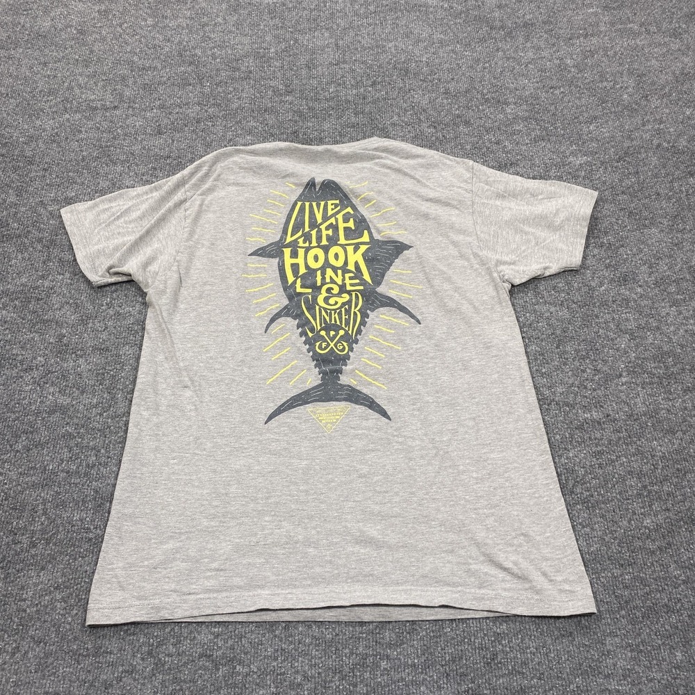 Columbia Shirt Mens Medium Gray Graphic Fish PFG Short Sleeve Jersey Crew Neck